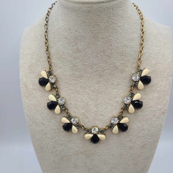 J Crew Black White Resin with Clear Crystal Statement Necklace - Picture 8 of 9